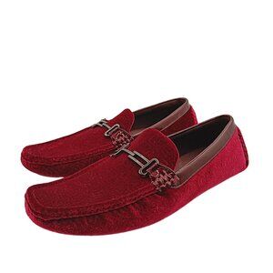 Amali Driving Loafers Mens 11 Burgundy Plush Velvet Horsebit Chain Moccasins